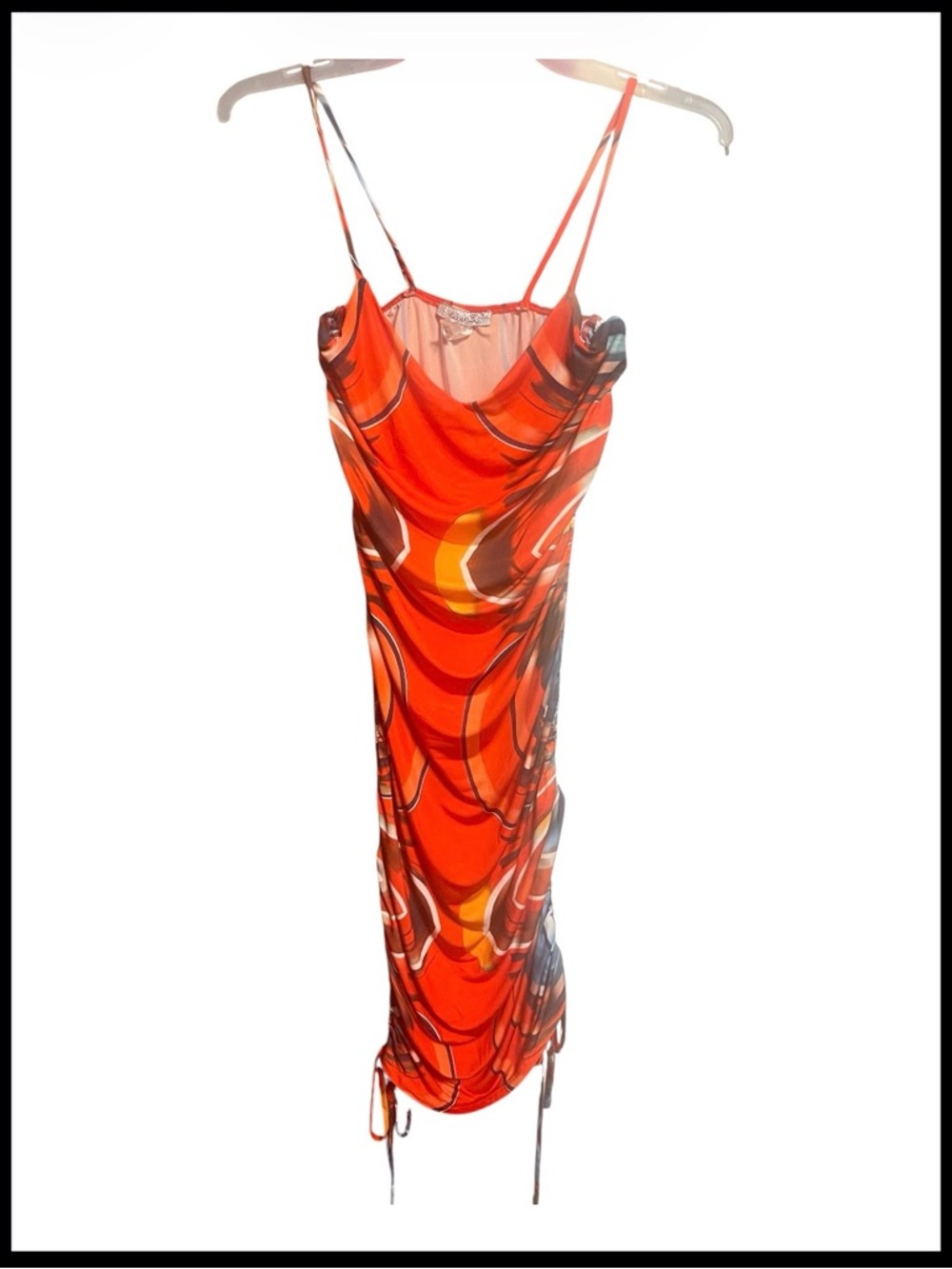 Abstract Orange Spaghetti-Strap Dress